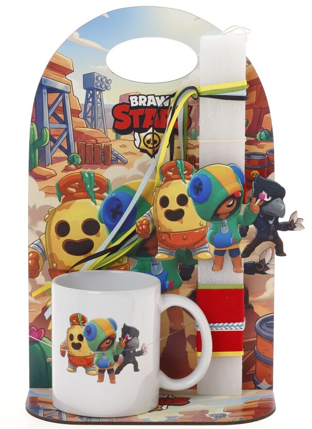 Πασχαλινό Σετ Δώρου Brawl Stars: Αρωματική Λαμπάδα, Κεραμική Κούπα & Ξύλινη Βάση
