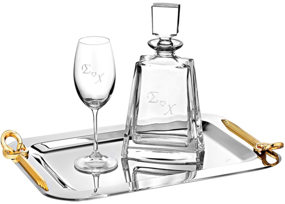 Σετ Καράφα & Ποτήρι Γάμου με Χάραξη & Δίσκο – Luxury Wedding Set
